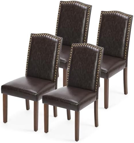 Adirondack Chair Wood - ダイニングチェア4脚セット、モダンなPUレザー製キッチンテーブルチェア、木製脚とパッド入りシート付き、ダイニング用