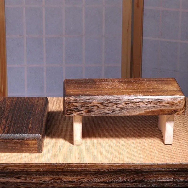Outdoor Furniture Japanese Style - 子供用ポータブル折りたたみ木製フットスツール - 小さな踏み台無垢材オットマン和風ミニ屋内屋外家具
