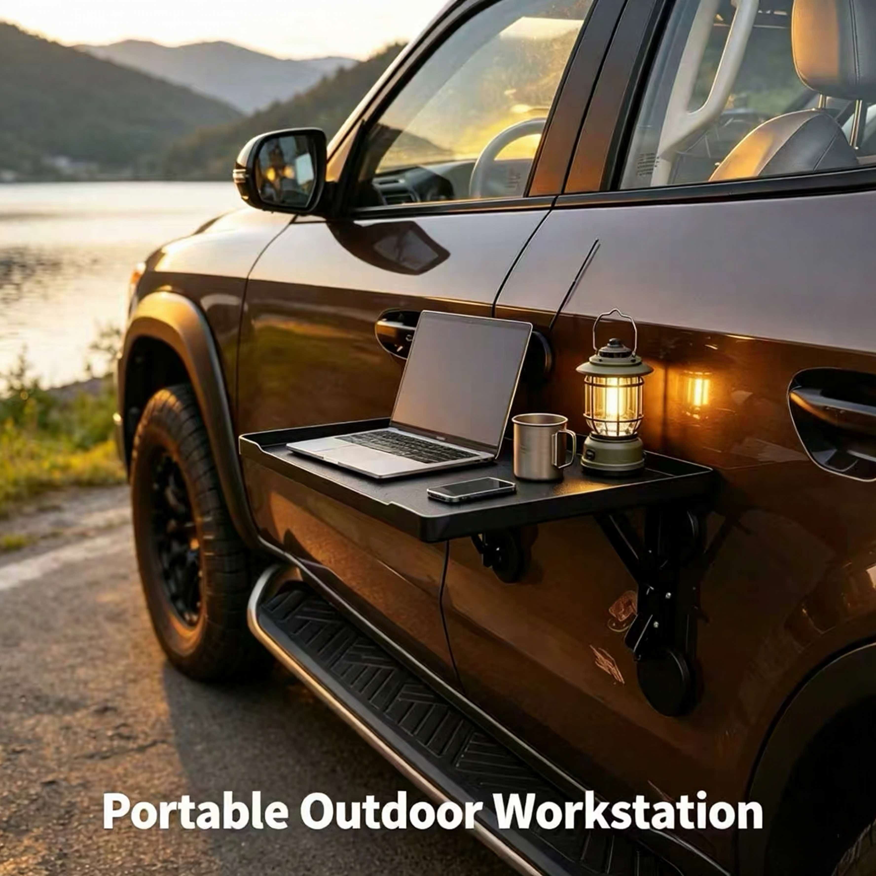 Outdoor Furniture Australia - 磁気式折りたたみ車載サイドテーブル ポータブルSUVトラックドアマウント キャンプトレイ アウトドアピクニック折りたたみ式カーデスク