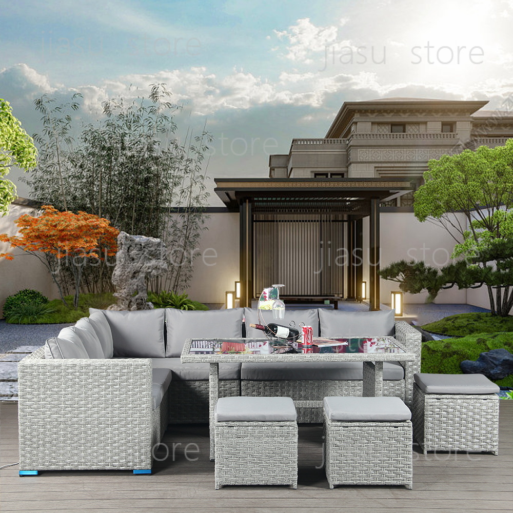 Outdoor Furniture Rattan - パティオ家具セット 屋外ラタンコーナーソファセット ラタンカウチ ガーデンソファ ウィッカー屋外家具セット