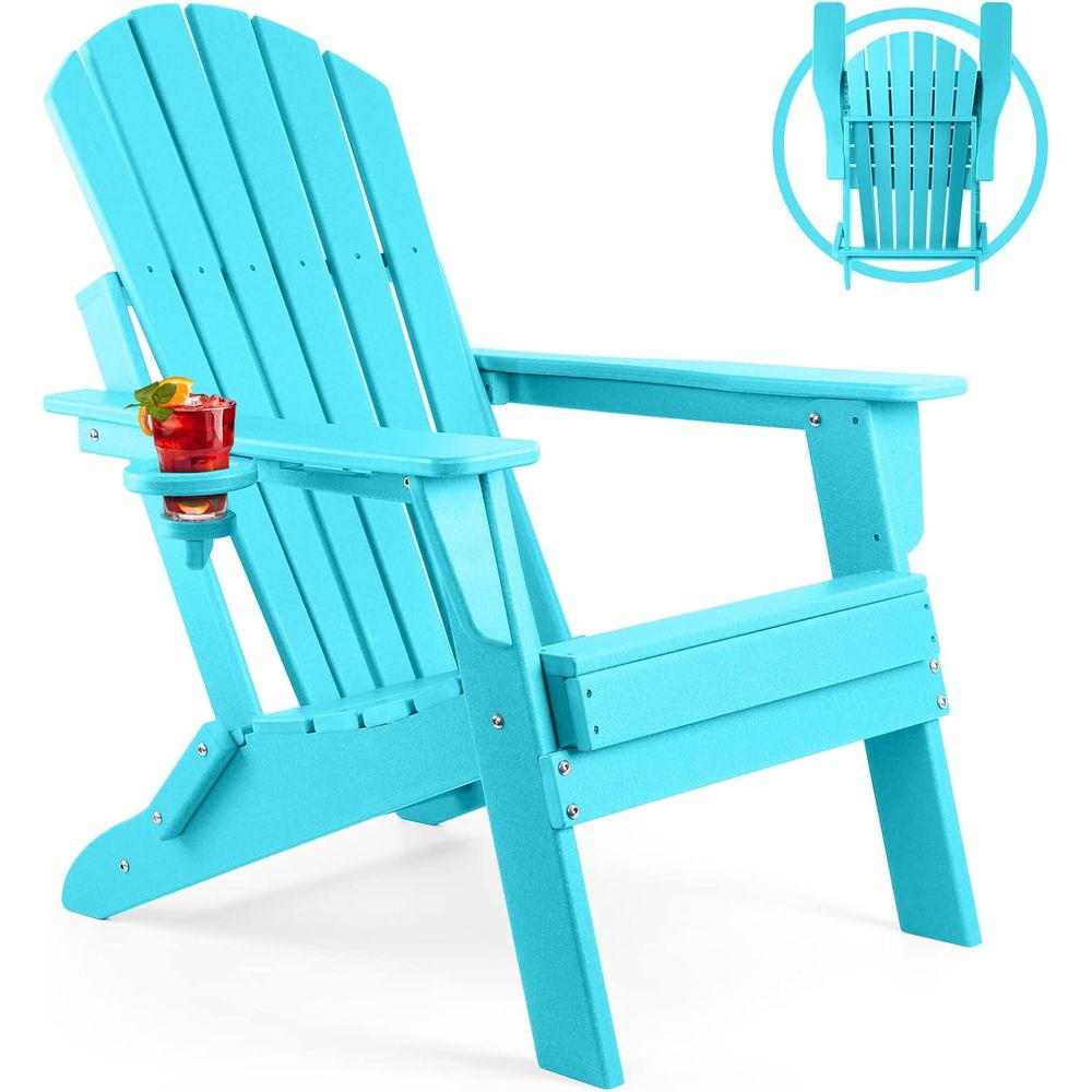 Adirondack Chair Wood - 耐久性のあるHDPE折りたたみ式アディロンダックチェアとファイヤーピットチェア（カップホルダー付き）-耐候性、防錆、UV保護、耐荷重400ポンド