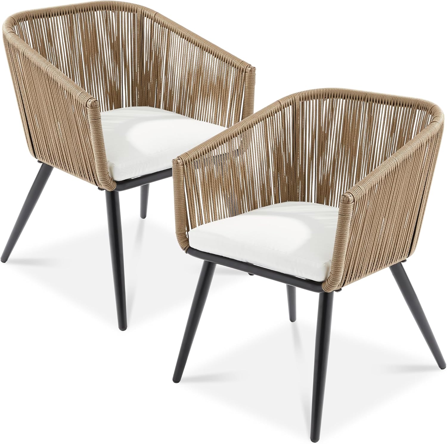 Outdoor Furniture Rattan - 屋外用ラタン製パティオダイニングチェア、2ピースの籐製家具コレクション、編み込みデザインと頑丈な金属フレームが特徴