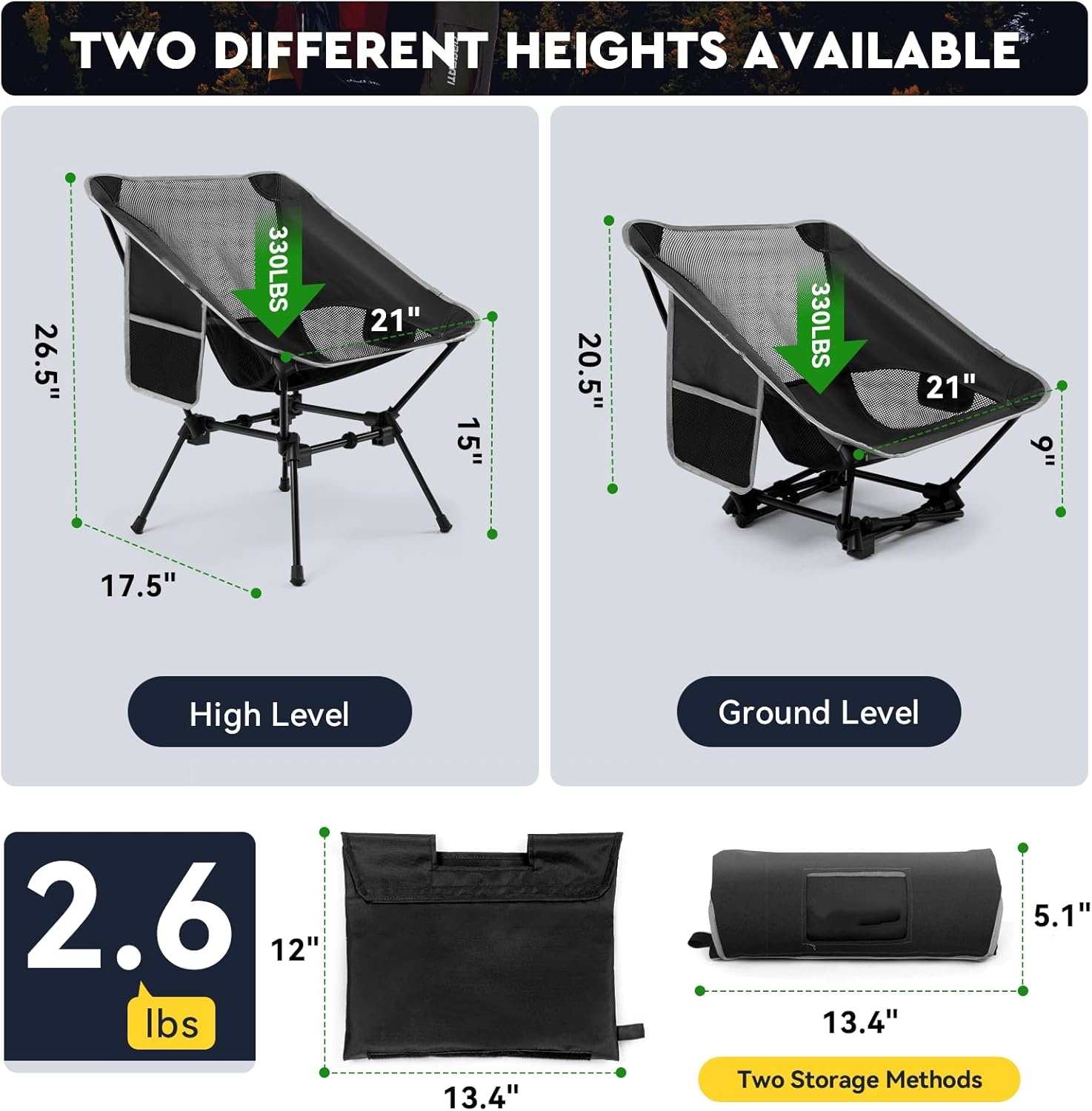 軽量キャンプチェア、大人用キャンプチェア、高さ調節可能なハイ - Outdoor Furniture Recliner Set のレビューと価格
