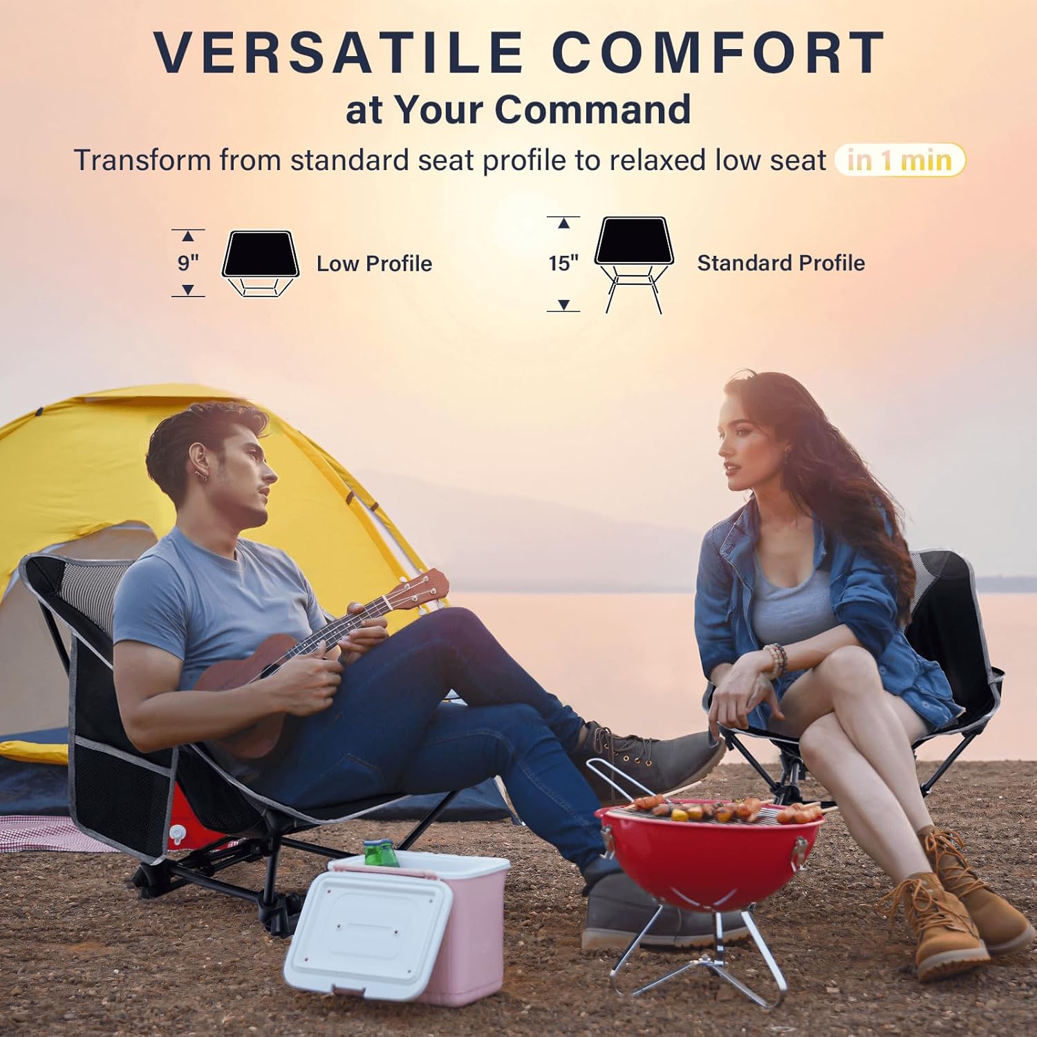 軽量キャンプチェア、大人用キャンプチェア、高さ調節可能なハイ - Outdoor Furniture Recliner Set のレビューと価格
