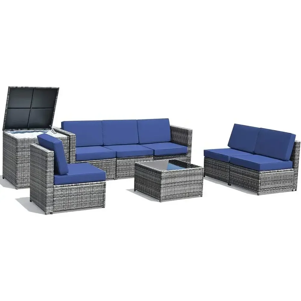 8点セットの屋外用PEラタン製パティオ家具セット（収納、セク - Outdoor Furniture Rattan のレビューと価格