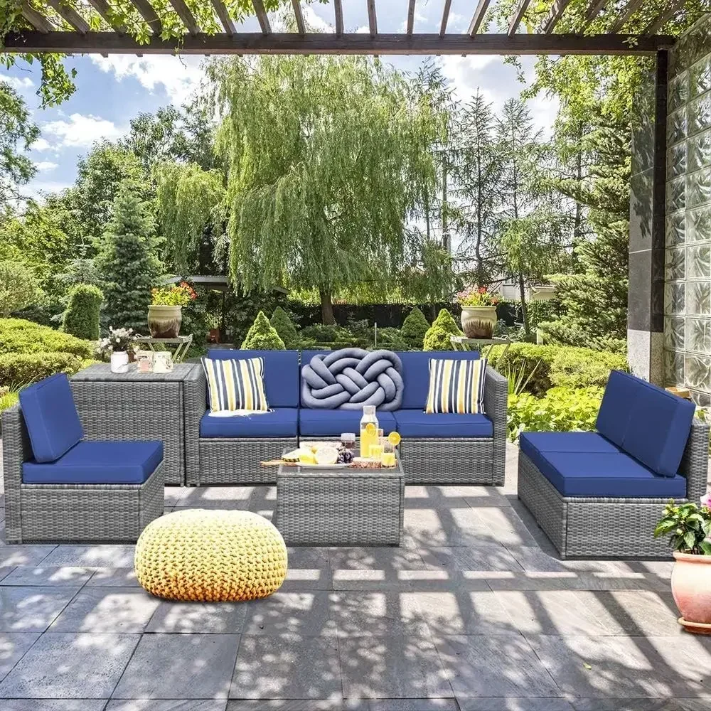 8点セットの屋外用PEラタン製パティオ家具セット（収納、セク - Outdoor Furniture Rattan のレビューと価格