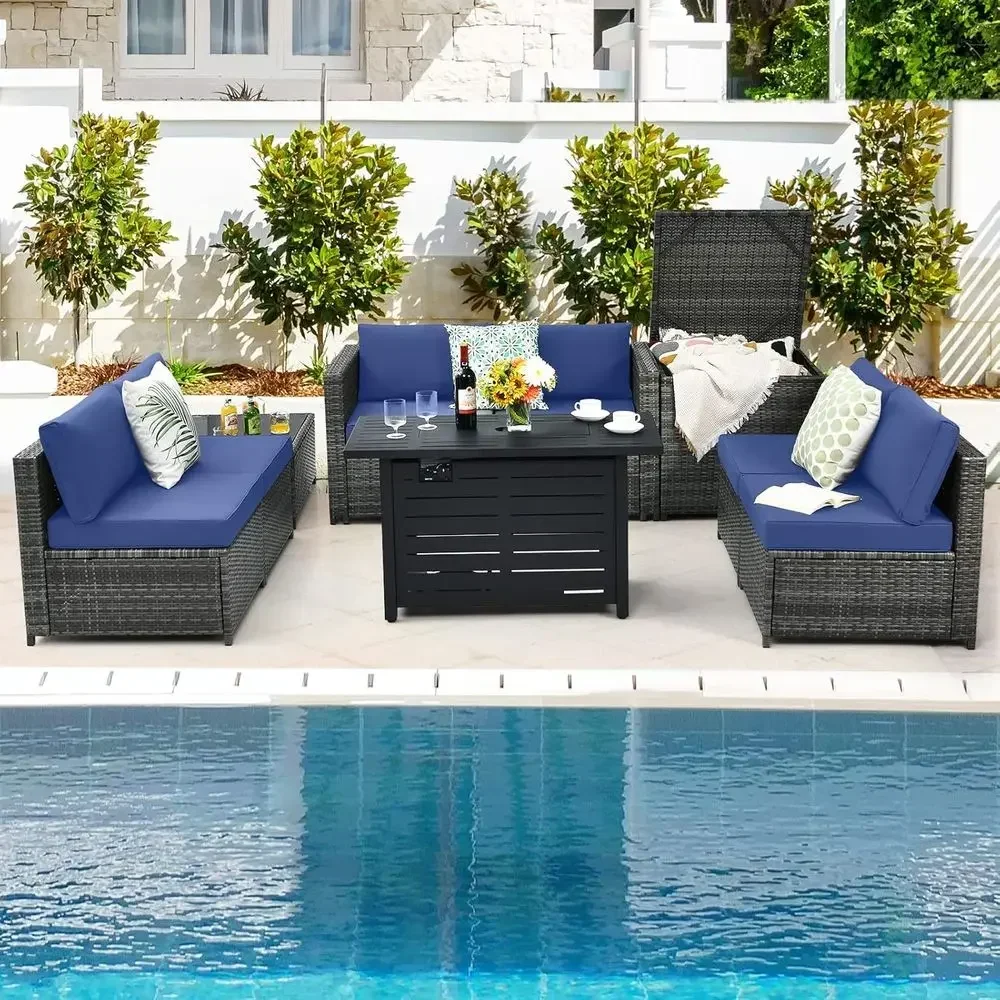 8点セットの屋外用PEラタン製パティオ家具セット（収納、セク - Outdoor Furniture Rattan のレビューと価格
