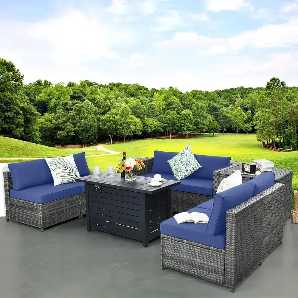 8点セットの屋外用PEラタン製パティオ家具セット（収納、セク - Outdoor Furniture Rattan のレビューと価格
