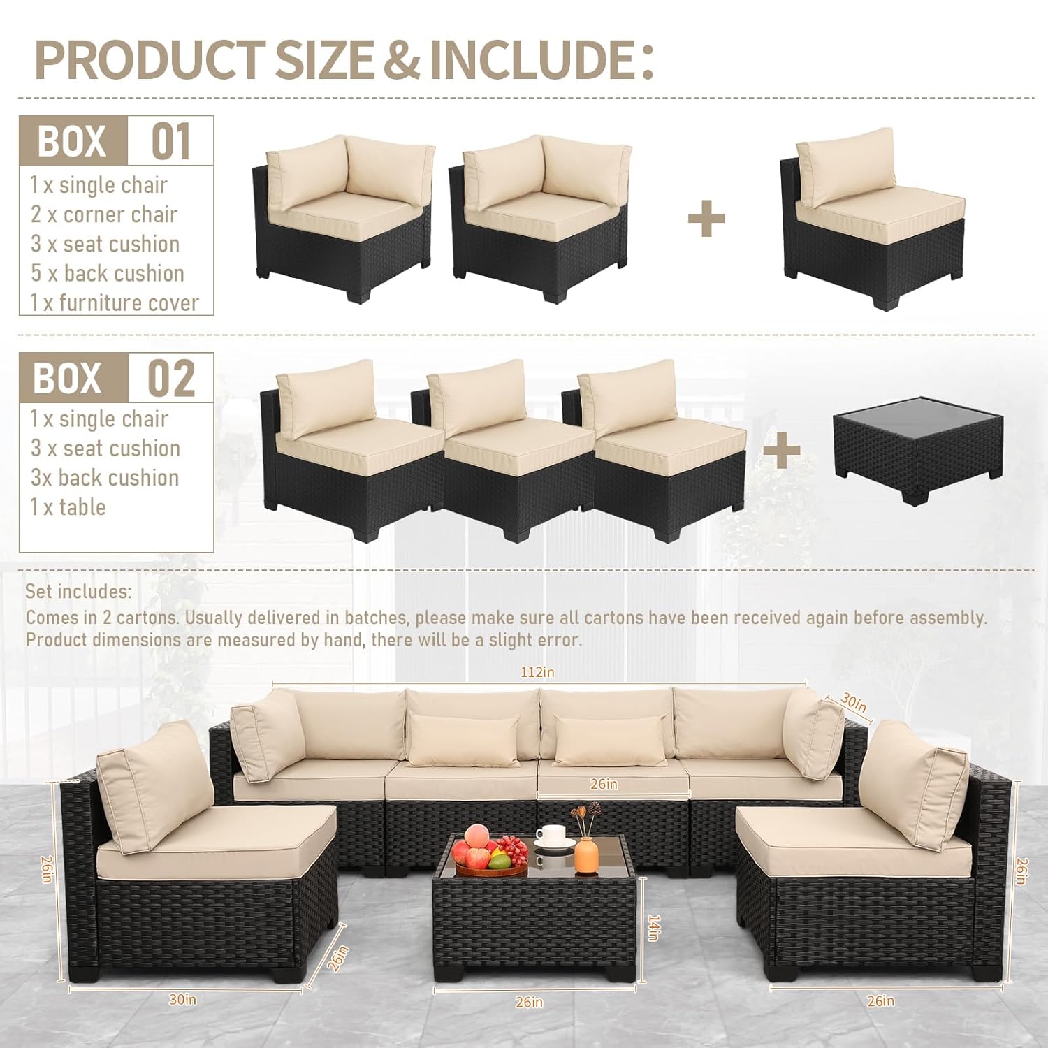 7ピース屋外用PEウィッカーラタンセクショナルソファセット、 - Outdoor Furniture Rattan のレビューと価格