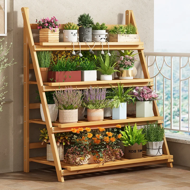 無垢材フラワーシェルフ植物棚多層折りたたみ独創性デザイン植物 - Outdoor Furniture Design のレビューと価格