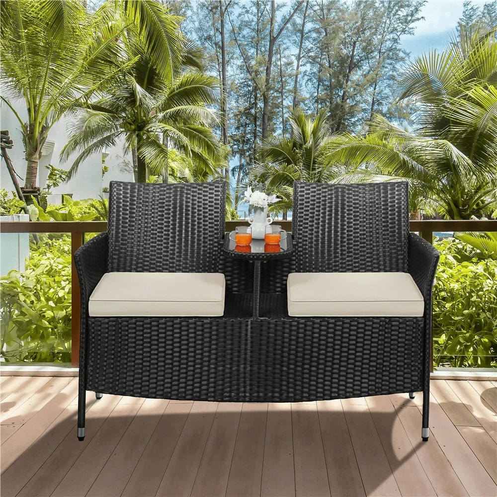 プレミアムアウトドアダブルチェア 2人掛け PEラタン製パテ - Outdoor Furniture Durable のレビューと価格