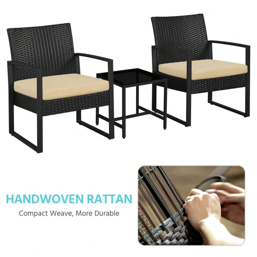 3ピースの屋外用籐製家具セット（籐製チェア2脚とコーヒーテー - Outdoor Furniture Rattan のレビューと価格