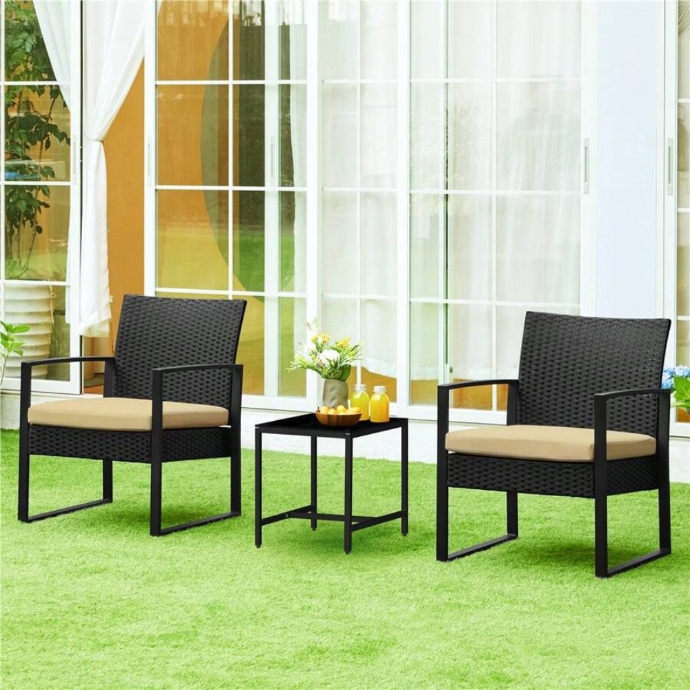 3ピースの屋外用籐製家具セット（籐製チェア2脚とコーヒーテー - Outdoor Furniture Rattan のレビューと価格
