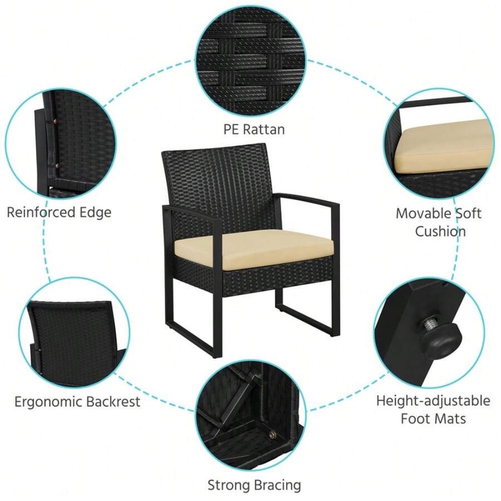 3ピースの屋外用籐製家具セット（籐製チェア2脚とコーヒーテー - Outdoor Furniture Rattan のレビューと価格