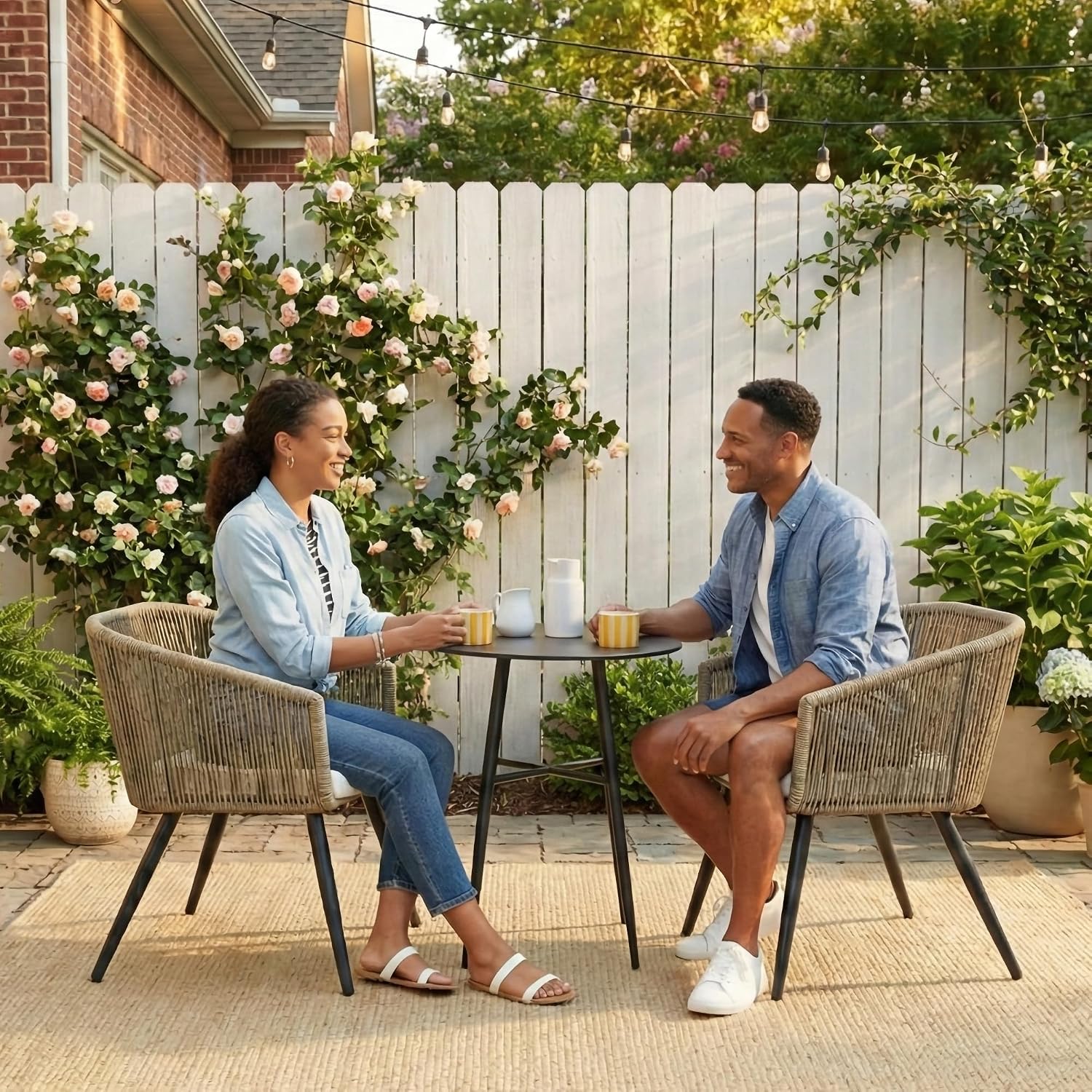 屋外用ラタン製パティオダイニングチェア、2ピースの籐製家具コ - Outdoor Furniture Rattan のレビューと価格