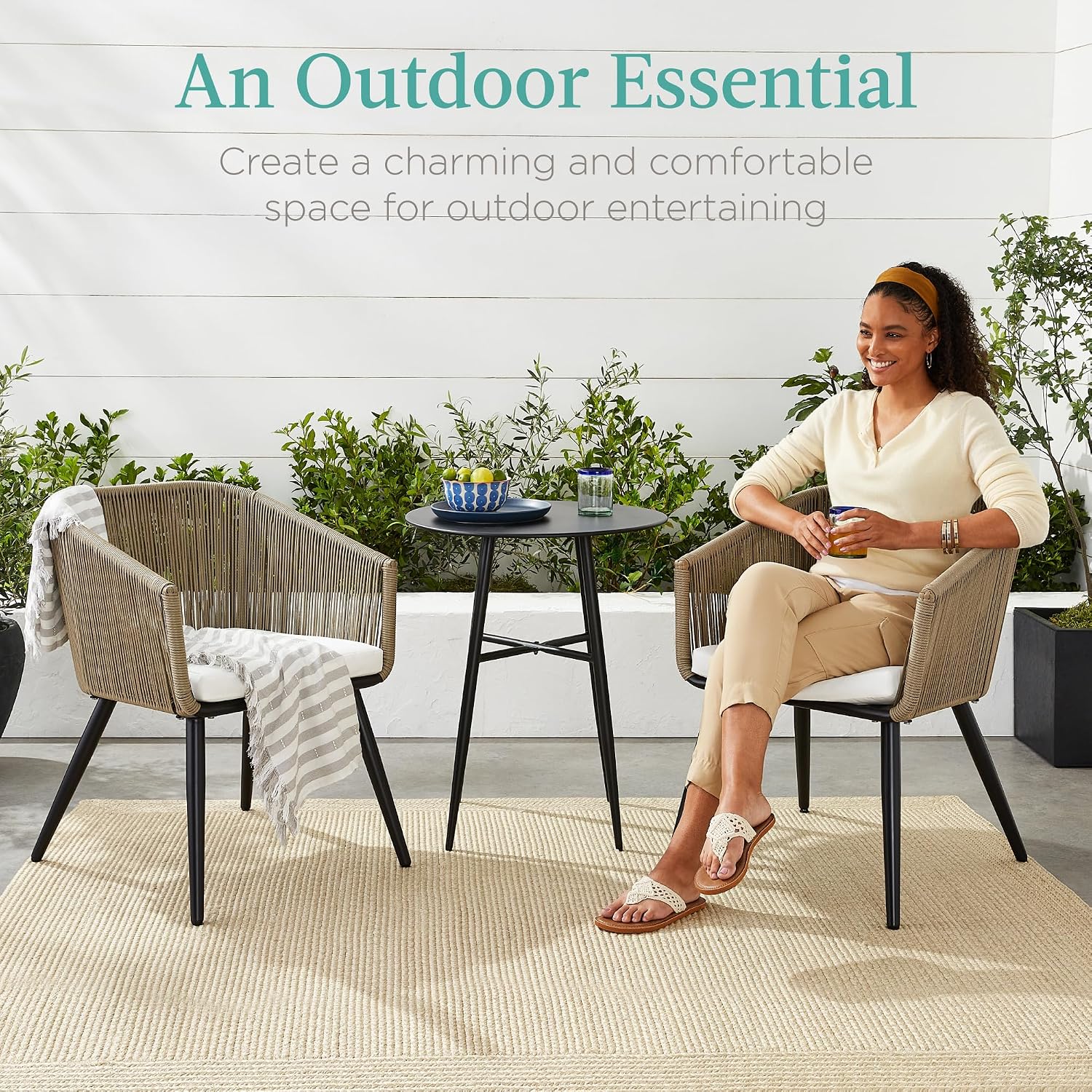 屋外用ラタン製パティオダイニングチェア、2ピースの籐製家具コ - Outdoor Furniture Rattan のレビューと価格