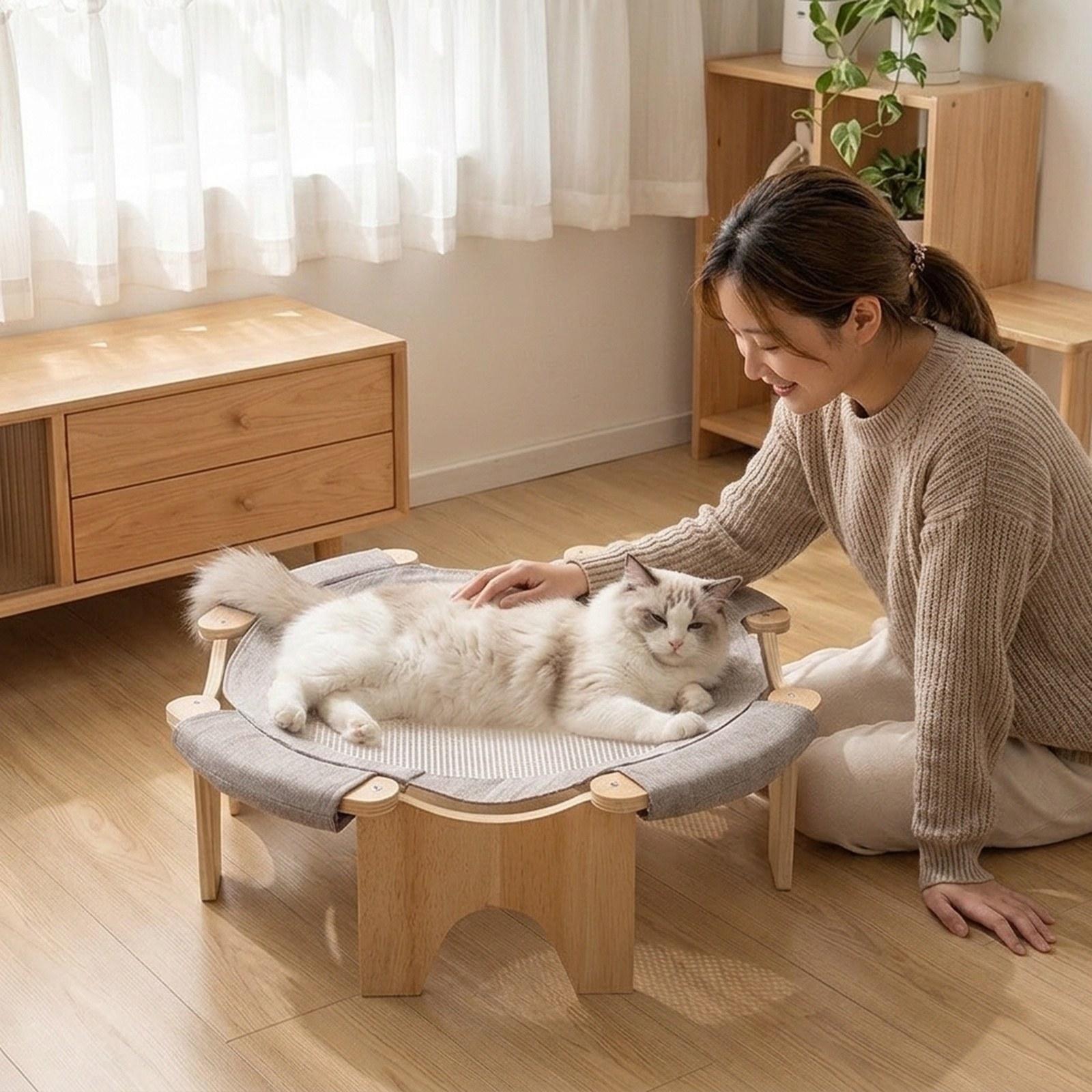 高床式ペットベッド 木製猫用ハンモック 通気性メッシュ素材  - Outdoor Furniture Durable のレビューと価格