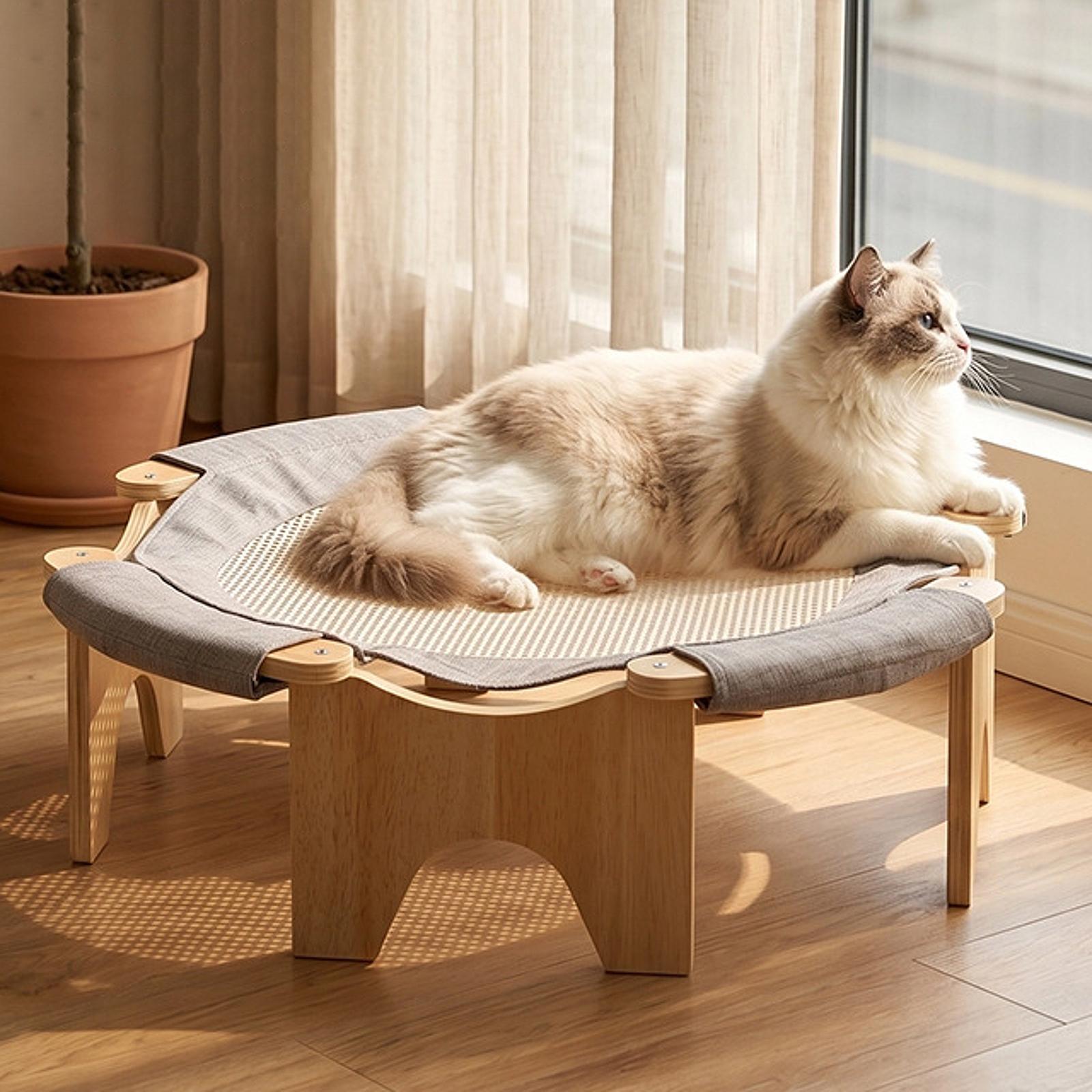 高床式ペットベッド 木製猫用ハンモック 通気性メッシュ素材  - Outdoor Furniture Durable のレビューと価格