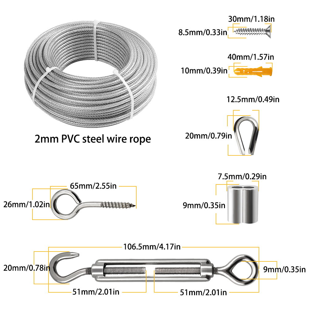 10-25M スチールワイヤーロープ ステンレス鋼 高耐久ス - Outdoor Furniture Rope のレビューと価格