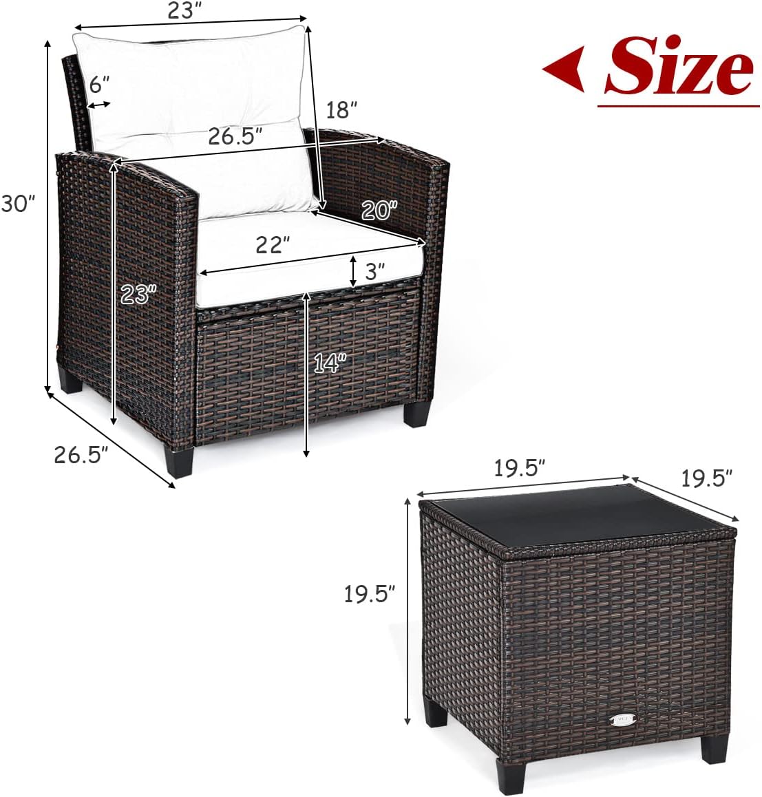 3ピースパティオ家具セット、PEラタンウィッカー3ピース屋外 - Outdoor Furniture Rattan のレビューと価格